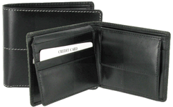 NC10 Black Leather Note Case With Extra Card Space And Coin Pocket